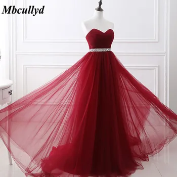 

Mbcully Sweetheart Backless Bridesmaid Dresses 2019 Dark Red Wedding Party Dress Stunning Beaded Maid of Honor Gowns Cheap Sale