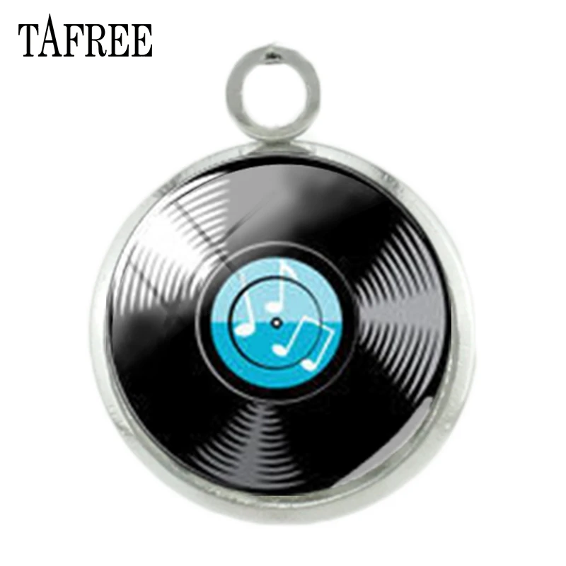 

TAFREE Black CD Record Music Disc Photo Charms Glass Cabochon Dome Pendants Jewelry H482CD