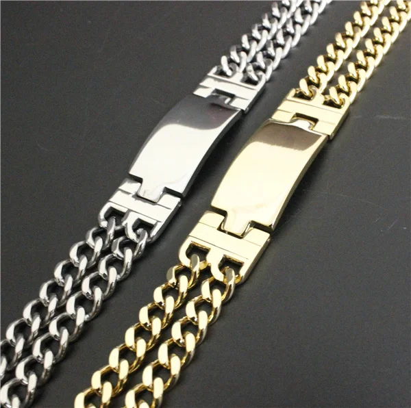 

18mm 22cm Newest Design Gold Silver Polishing Bracelet 316L Stainless Steel Fashion Men Boy Bracelet