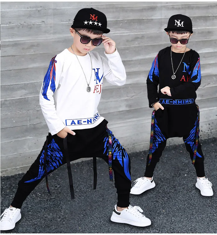 

New Summer Children Clothing set Jazz hip hop Dance Show Costumes For Kids Boys Girls Cotton 2pcs Outfits For 6 8 10 12 14 Years