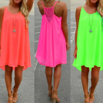 

Hot Sexy Women Summer Chiffon Strap Dress Casual Loose Sleeveless Solid Beach Dresses Plus Size 5XL MSK66