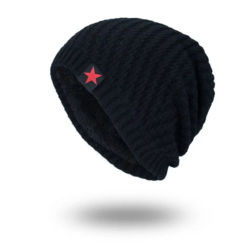 Для мужчин зимняя шапка модная флисовая Лыжный Спорт шапочки шапки теплая вязаная Шапочка Капот Шляпы Для мужчин Gorros Invierno Капелли AE61 - Цвет: Черный