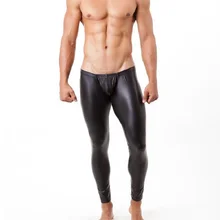 Мужчины искусственная кожа облегающие брюки Клубные облегающие пижамы сексуальные Привлекательные мужские рекреационные домашние штаны бесследные брюки для сна