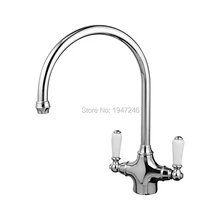 Традиционный Стиль SOLID Brass Dual twin Керамика белый рычаг Chrome Кухня раковина смеситель моноблок кран высокое качество