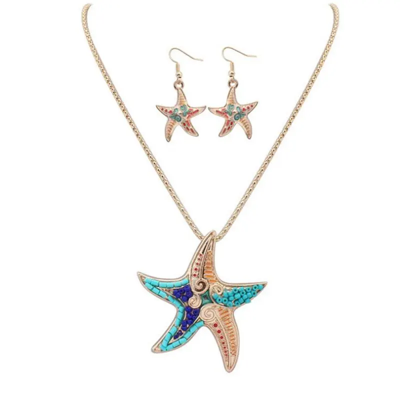 

Hot Selling Vintage European Starfish Style Necklace Earring Jewelry Set