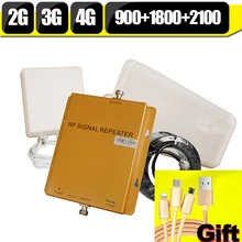 ГОРЯЧАЯ GSM 900 1800 WCDMA 2100 Tri-Band Booster 2 Г 3 Г 4 Г LTE 1800 дб Мобильный Телефон Усилитель Сигнала Ретранслятор Сотового сигнала для европа