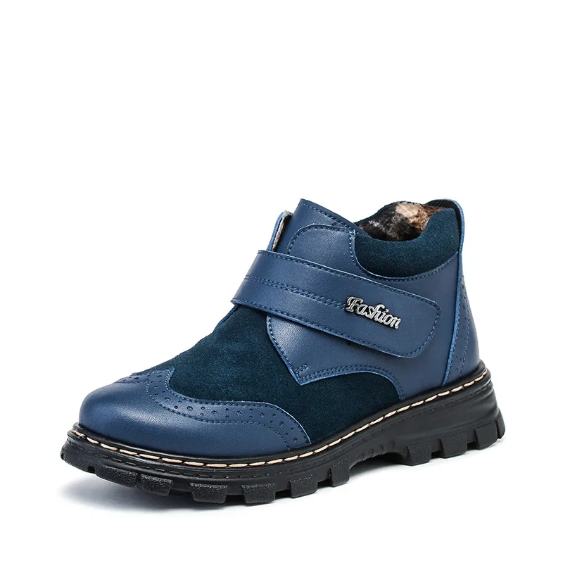 Новые ботинки для мальчиков и девочек, натуральная кожа, замша, Keep warmr, модная детская повседневная обувь, европейский стиль, детская обувь с пряжкой - Цвет: Синий