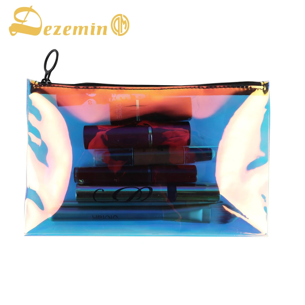 

DEZEMIN Holographic TPU Transparent Cosmetic Makeup Pouch with zipper for Brush Lipstick Accessories 15cm x 23.5cm