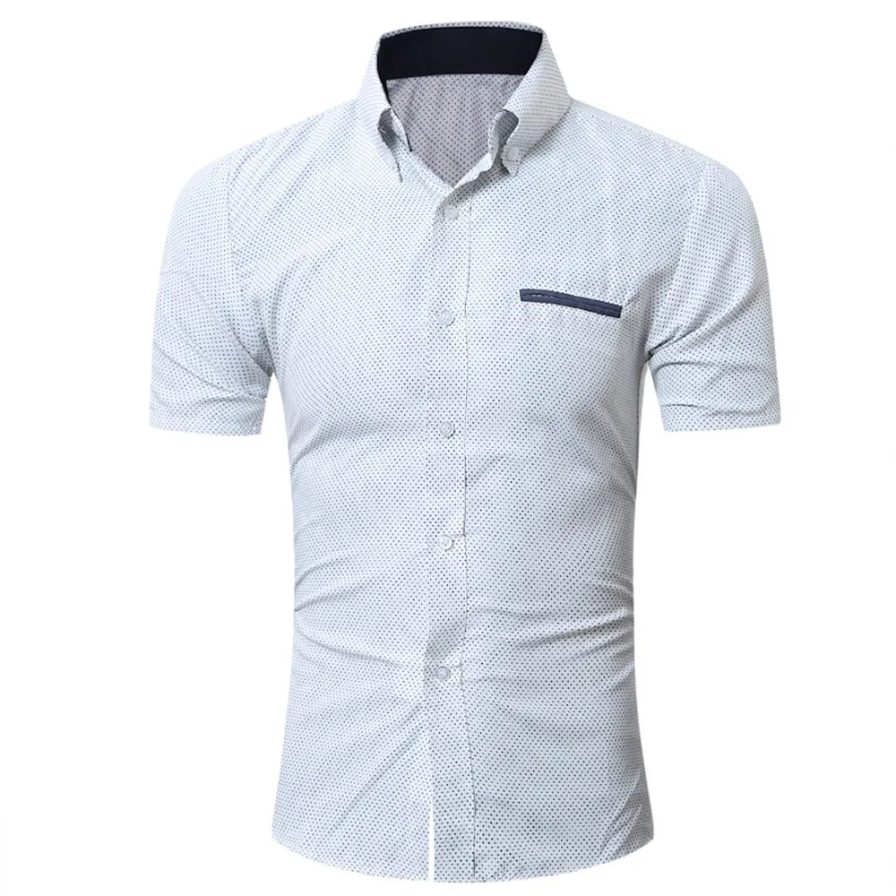 

MUQGEW men shirt slim fit formal Mens Casual Short Sleeve Shirt Business Slim Shirt Dot Print Blouse Top camisa masculina#Y4
