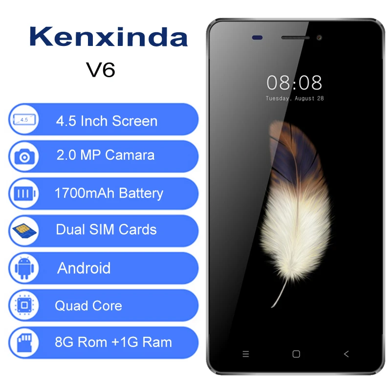 Cheap Celular Kenxinda V6 Android 7.0 Original Smartphones 1G RAM+8G ROM Mobile Phone 3G WCDMA 2.0MP Camera 4.5