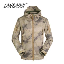 LANBAOSI Спорт на открытом воздухе Мужская Тактические флисовые куртки Softshell армии Камо Военный с капюшоном Тепловая Охота Пешие прогулки одежда