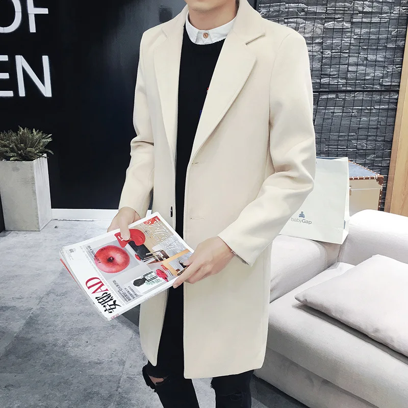 

Casual Slim Solid Men Long Wool Coat Slim Single Breasted Winter Jacket Single Breasted Cashmere Overcoat 2018