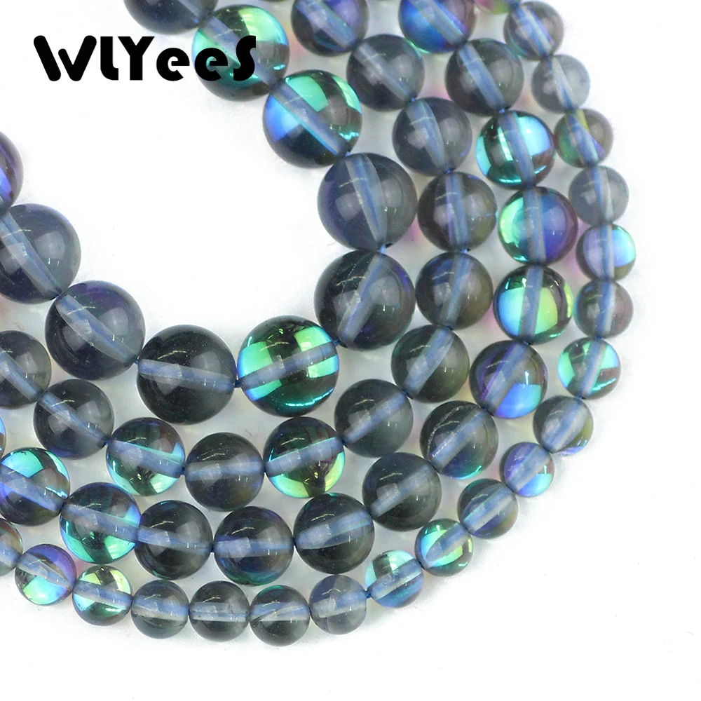 

WLYee Blue Labradorite stone beads High quality Synthetic Flash Stone 6/8/10MM Round Loose bead Jewelry bracelet making DIY 15"