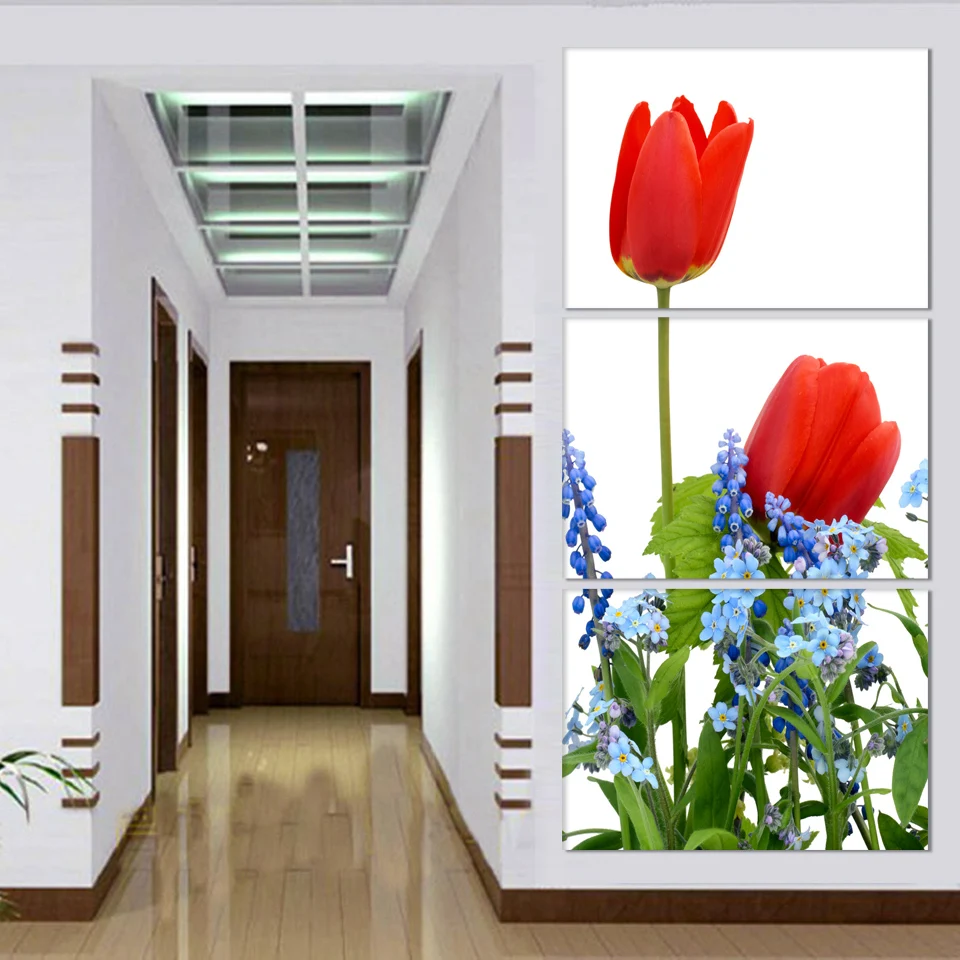 

Modular HD Print Artwork Red Tulip Flowers 3 Peices Home Decor New Canvas painting Picture On Wall For Living Room H207
