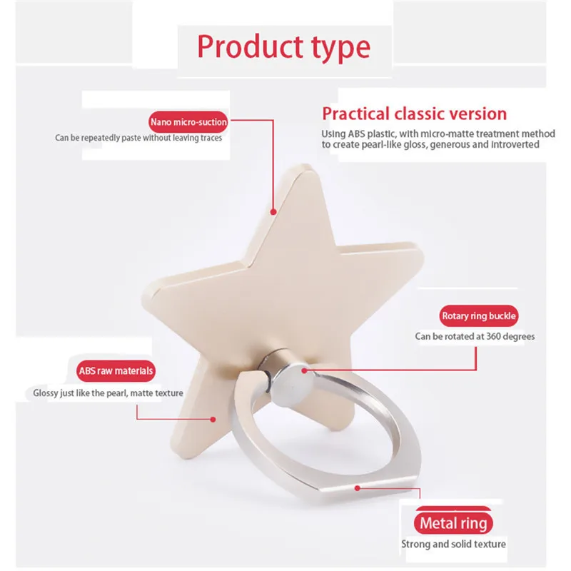 Universal Cute Phone Holder Five-pointed Star Shaped 360 Degree Holder Ring Stand Holder for Huawei p10 For Samsung s8 iPhone7