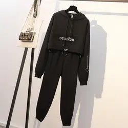 YICIYA черный плюс размер большой 4xl 5xl Женский комплект из 2 предметов 2019 спортивные костюмы Костюмы комплект толстовки топ и брюки костюмы