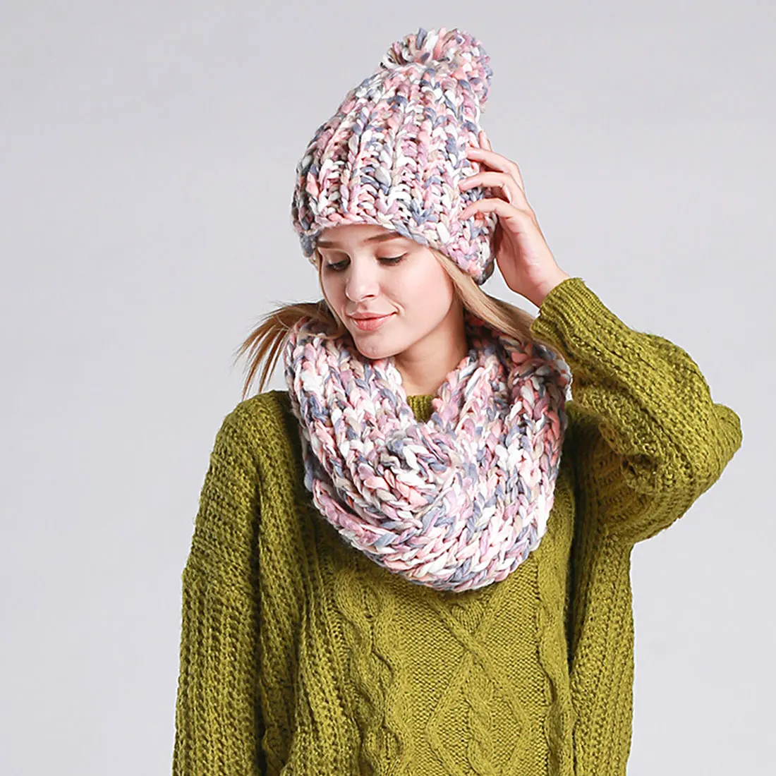 Buy Charming Knit Winter Warm Hat and Scarf Set For