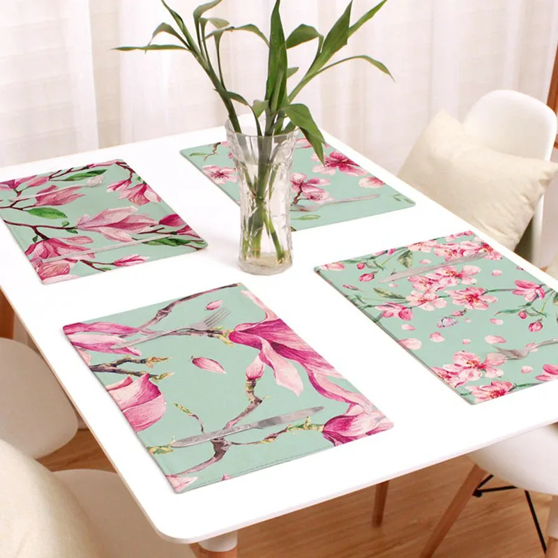 

Pastoral Floral Western Pad Placemat Insulation Dining Table Mat Bowls Coaster Flower Printed Dinnerware Pad Kitchen Accessories