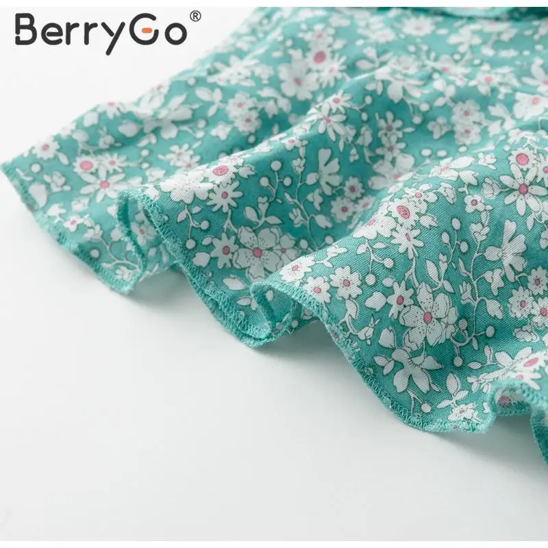 BerryGo летние женские юбки с цветочным принтом, мини юбка, милые зеленые короткие юбки на шнуровке, высокая талия, пляжная юбка в стиле бохо
