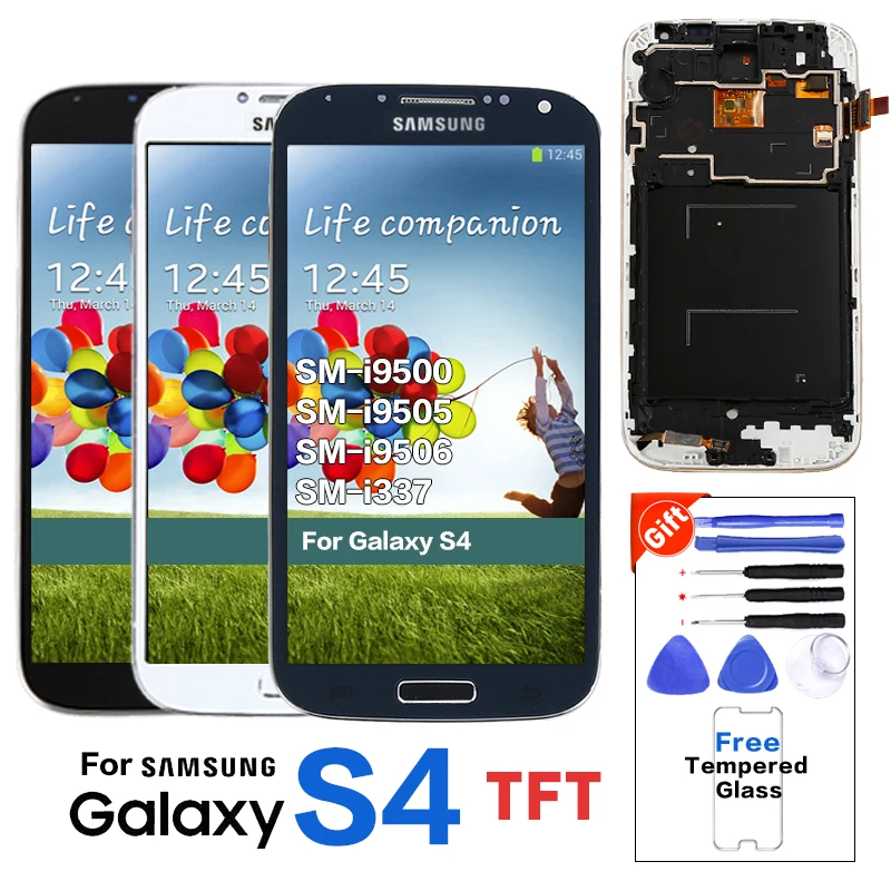 

100% Tested Replacement LCD For Samsung Galaxy S4 I9500 I9505 i337 LCD With touch screen Assembly with frame+Tool