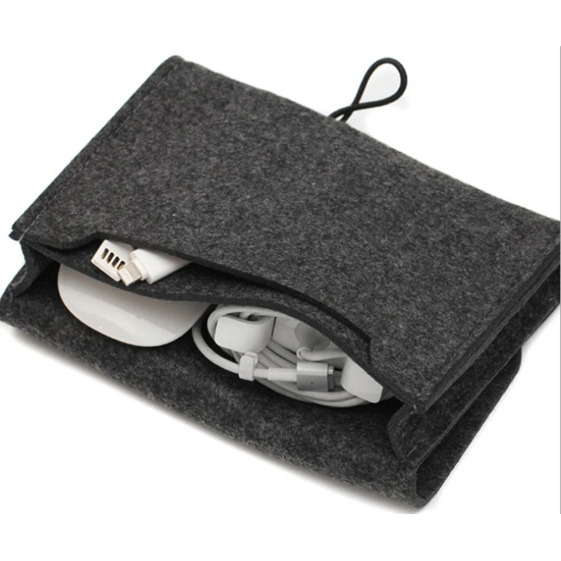 

Mini Felt Pouch Power Bank Storage Bag For Data Cable Mouse Travel Organizer
