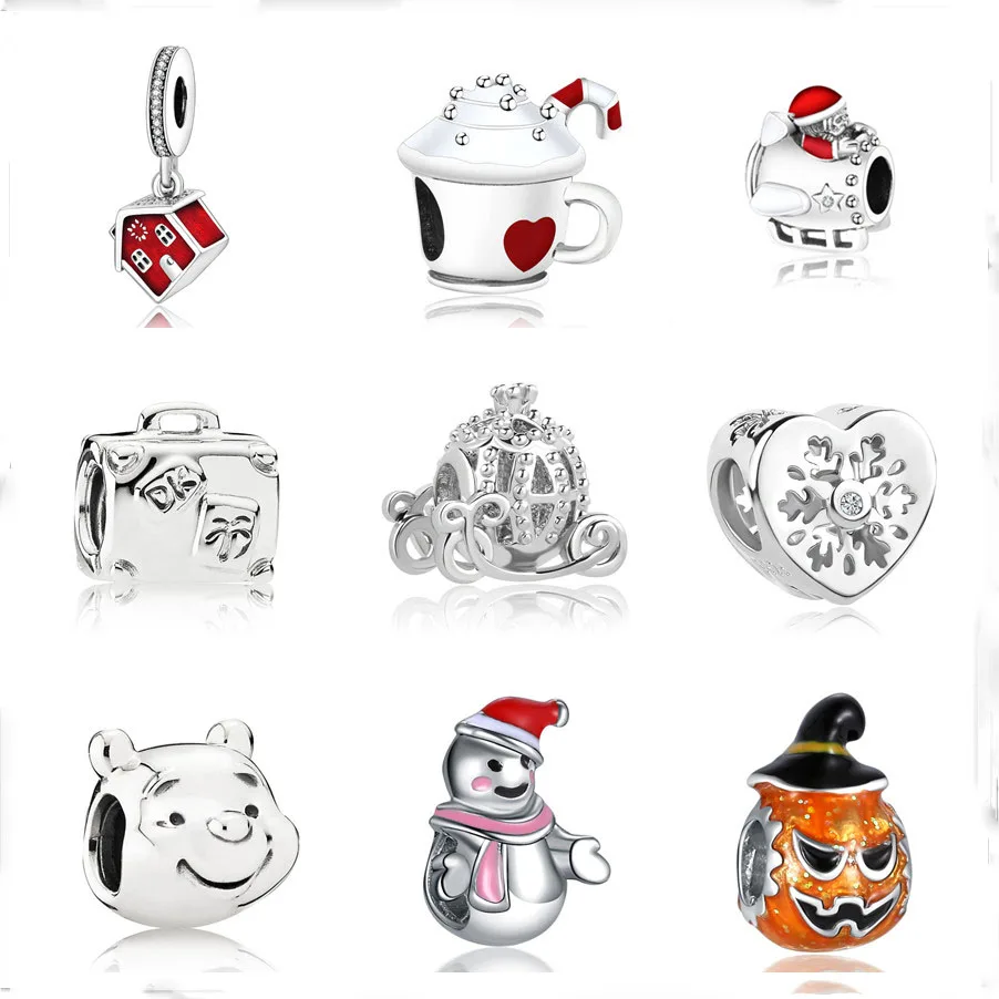 

european 1pc christmas gift house cup snowman diy bead fit Original Pandora charms silver 925 Bracelet jewelry for women F010