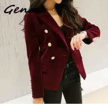 Genuo Quality New Fashion 2019 Designer Blazer Jacket Women's Metal Lion Buttons Double Breasted Blazer Outer Coat Size S-XXXL
