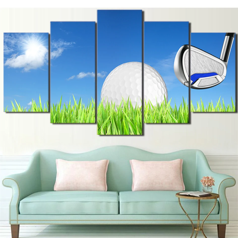 HD Ramki Ścienne Drukowane na Płótnie Zdjęcia Salon Nowoczesny 5 Panel Pole Golfowe Krajobraz Malarstwo Art Modular Home Decor Plakat