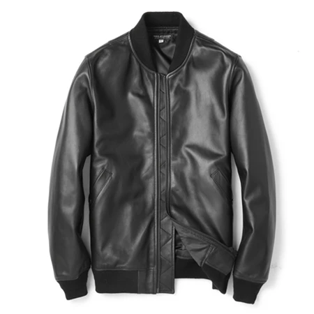 Куртка-бомбер из натуральной кожи Мужская простая Классическая куртка из натуральной кожи Роскошная Качественная мужская кожаная куртка Casaco jaqueta Moto - Цвет: bomber leather coat