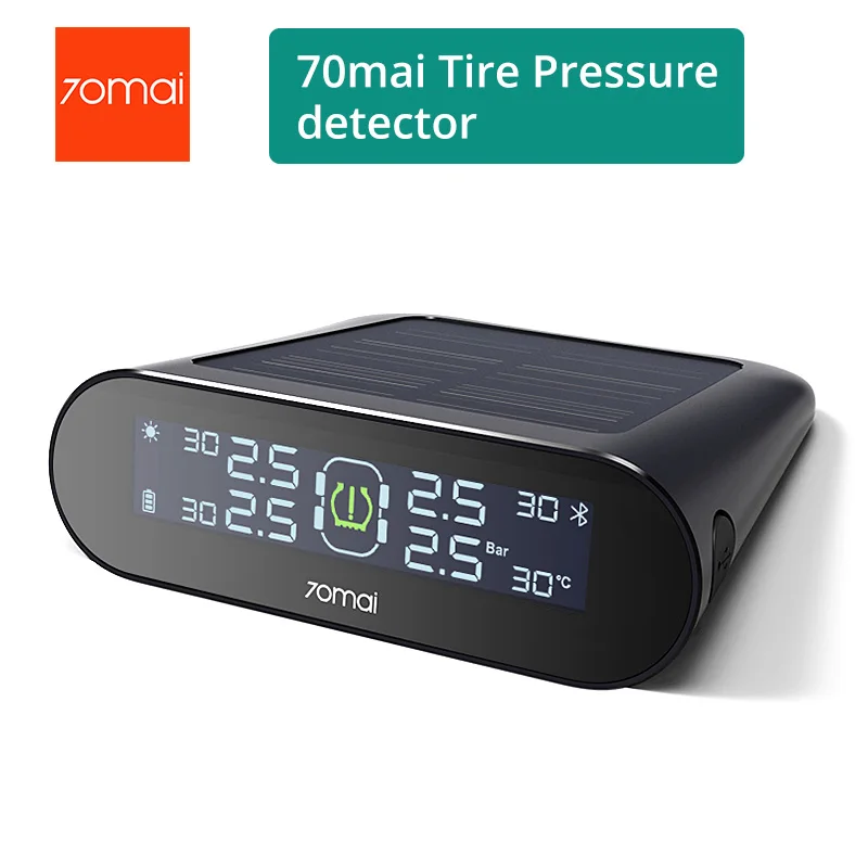 

70mai TPMS Tire Pressure Tester Monitor Solar Power Dual USB Charging 4 Built-in Sensors System Alarm with Car Gauge Sens