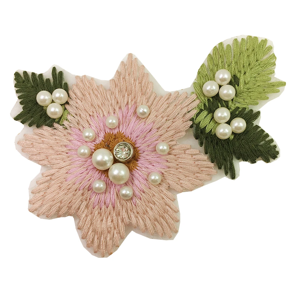 Buy 5pc Embroidered Pink Flower Patch Pearl Beaded Flowers Applique Patches For