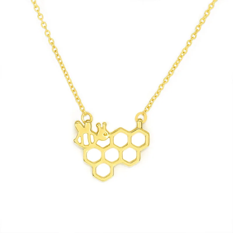 

New Fashion Gold Silver Honey Bee Necklace for Women Girl Honeycomb Bee Animal Pendant Choker Beehive Necklace Party Jewelry