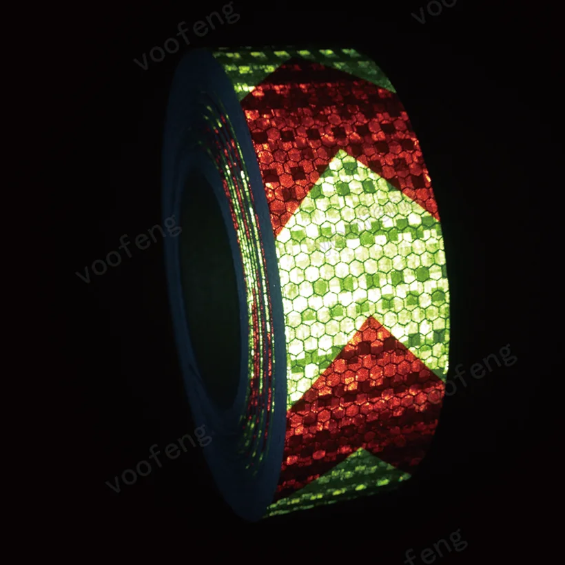 5cmx10m Arrow Safety Reflective Warning Tape Film Waterproof Sticker for Car Truck fluorescent Fluorescent yellow&Red arrow