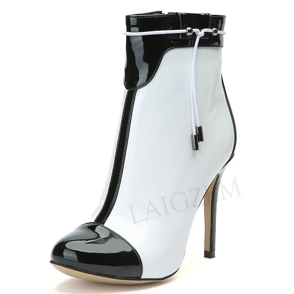 Sexy Black & White High Heel Fashion Boots Shoes Woman LAIGZEM (4)