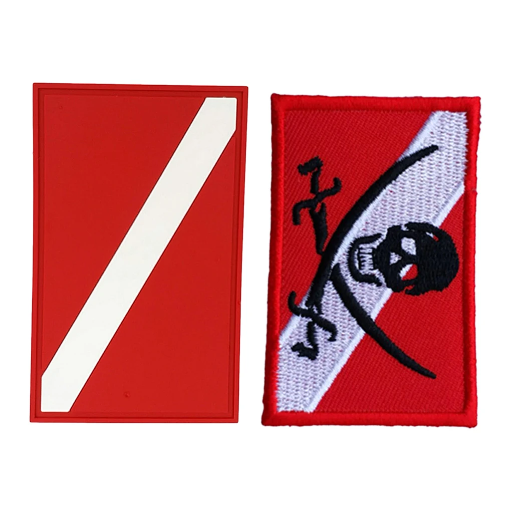 Scuba Dive Flag Embroidered Iron Sew On Patch + PVC Diver Flag Patch Badge Accessories for Scuba Diving Snorkeling Free Diving