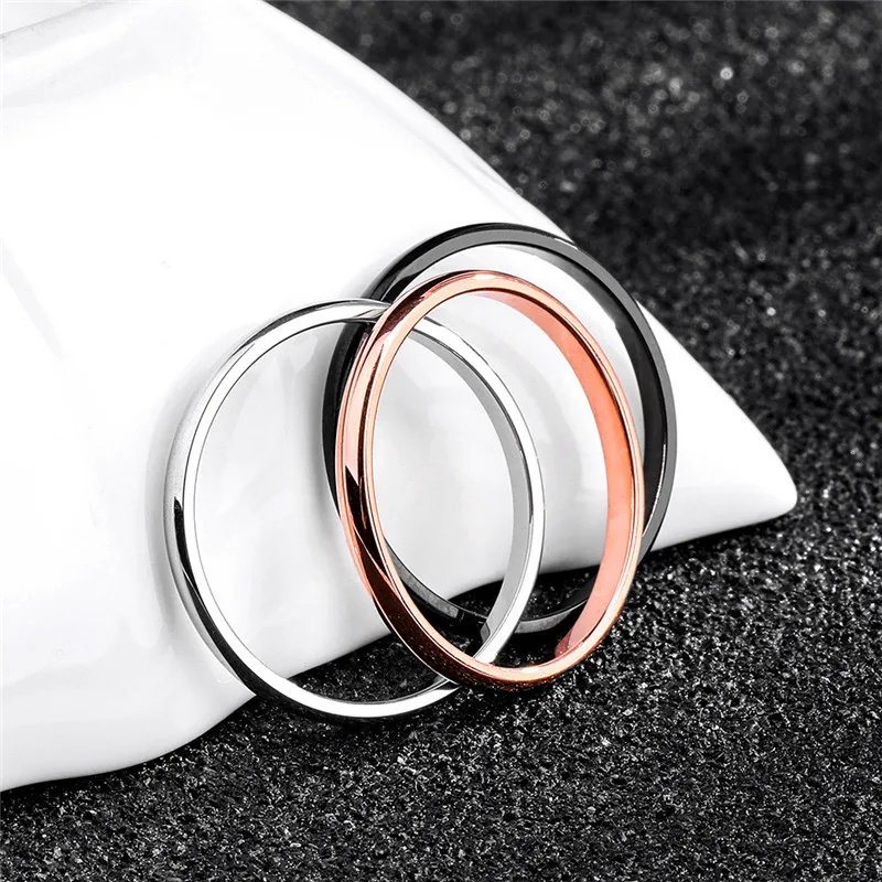 Titanium Stainless Steel Rose Gold Wedding Couples Rings Bijouterie For Women Men Anti-allergy Smooth Silver Simple Jewelry Gift