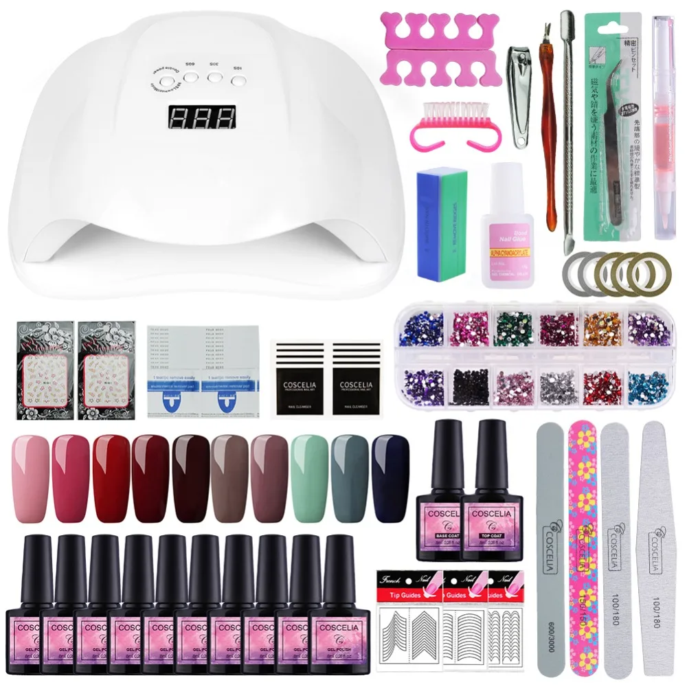 

COSCELIA 54w Nail Dryer Manicure Set Nail Extension Set Nail Art Set UV LED LAMP Dryer 10 Color Gel Nail Polish Set