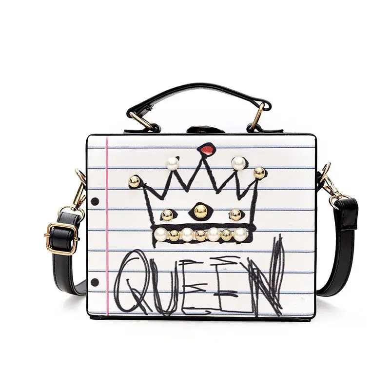 

Fashion letter diamonds pearl rivet box shape casual female handbag