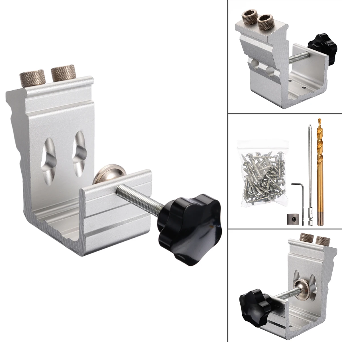 Woodworking Pocket Hole Jig Kit Angle Drill Guide Set Hole Puncher Locator Jig Drill Bit Set for DIY Carpentry Tools Kits