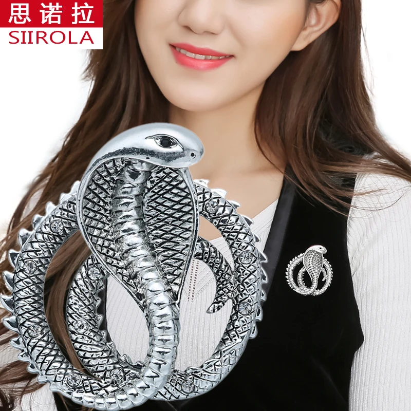

SIIROLA Vintage Simple Alloy Silver gold-color Women Brooch Ornament Crystal Animal Snake Scarf Buckle Clothes Lapel Hijab pins