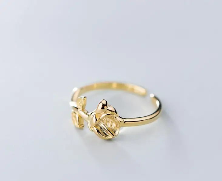 

Thin 100% Authentic REAL.925 Sterling Silver Golds Rose Flower Adjust Rings GTLJ1617