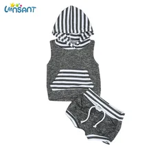 LONSANT Новые летние дети для маленьких мальчиков в полоску с капюшоном серый Запад рукавов шорты, штаны, одежда комплект одежды Одежда для мальчиков