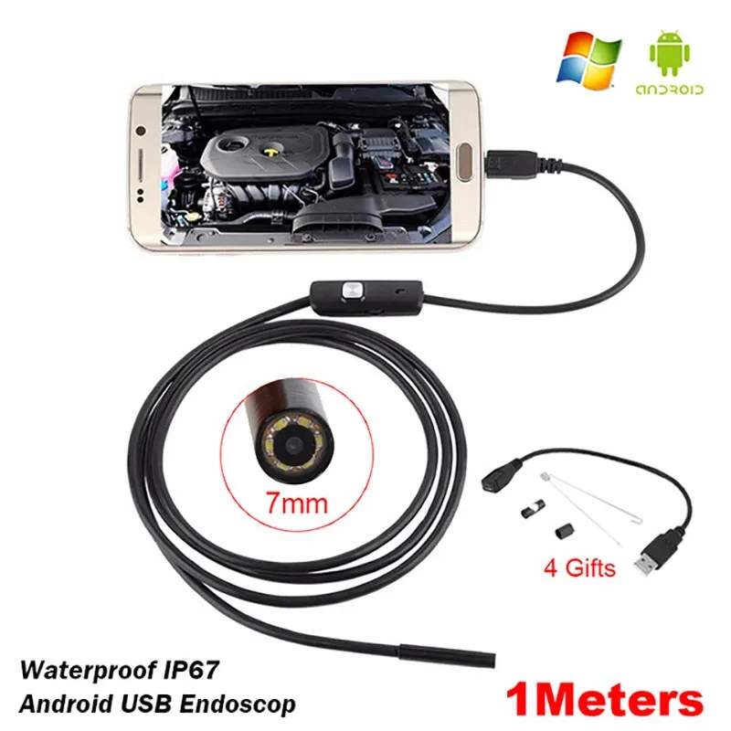 1 м 7 мм USB эндоскоп Камера полу жесткая трубка IP68 Водонепроницаемый