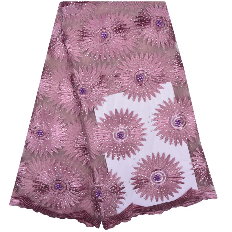 

Hot Sale Embroidered African Lace Fabric With Stones And Beads High Quality With Rhinestone French Net Lace Guipure Lace Fabrics