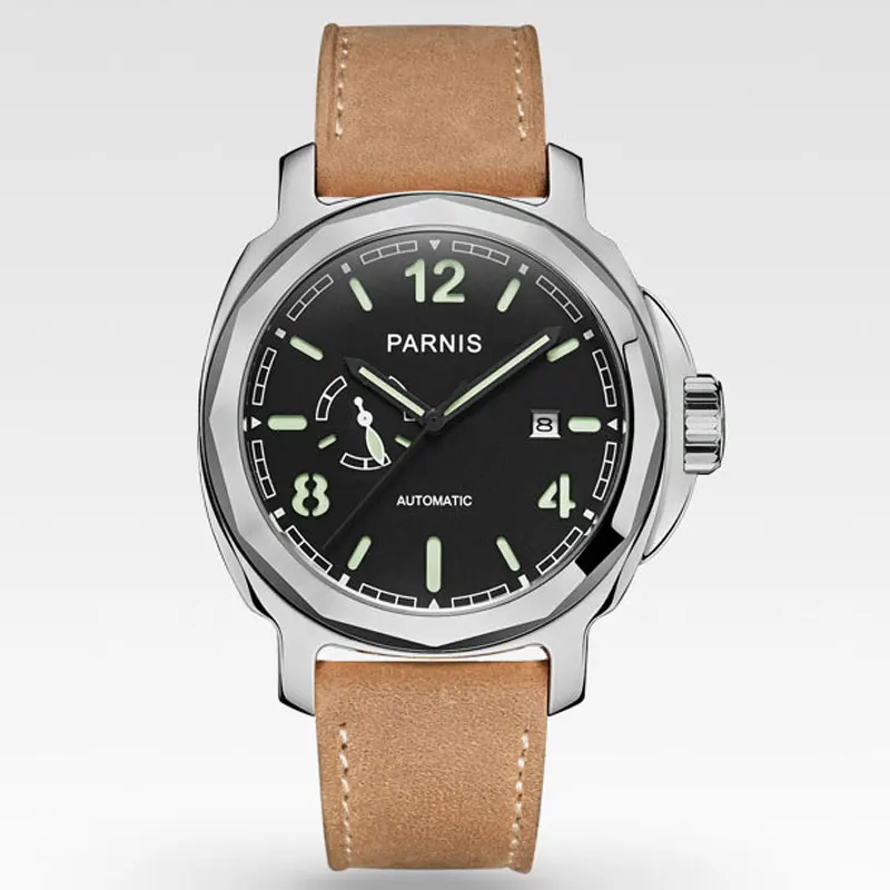 

2019 Romantic gifts 44mm parnis Black Dial Sapphire Glass Luminous Marks 21 jewels Miyota Automatic Movement men's Watch