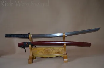 

HANMADE JAPANESE SAMURAI KATANA SWORD DAMASCUS FOLDED STEEL SHARP FULL TANG FLYING BIRD TSUBA RED SAYA