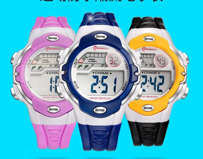 MINGRUI Модные Детские Водонепроницаемые цифровые часы с силиконовым детские часы для мальчиков и девочек светящийся светодиодный Будильник Часы montre enfant