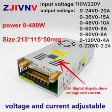 480 Вт Цифровой дисплей Импульсный источник питания регулируемый предел напряжения тока 0-5 в 12 В 24 в 36 в 48 в 60 в 80 в 120 в 220 В, 24 В 20A