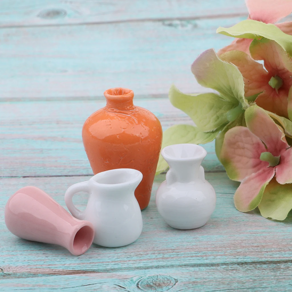 1:12 Scale Colorful Porcelain Chinese Vase Pot Dollhouse Living Room Decor 4pcs