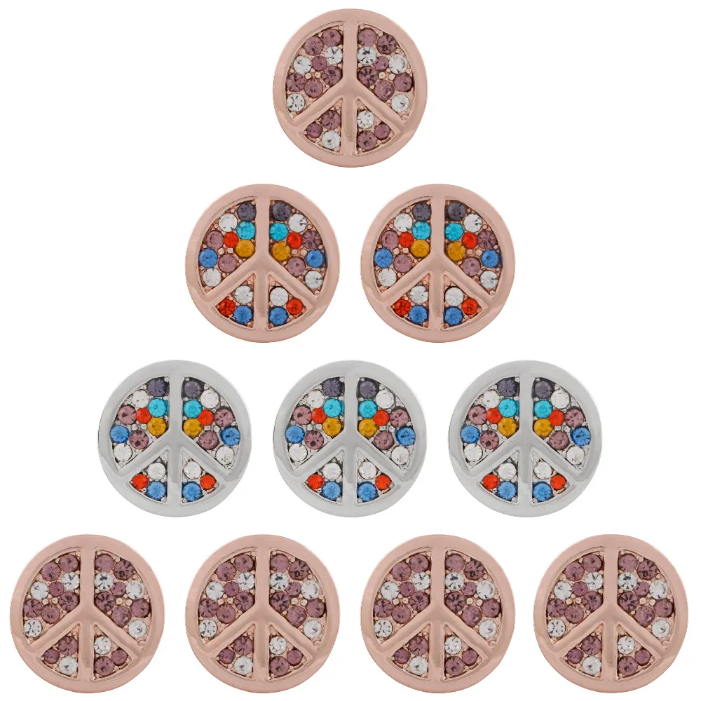 

New Rose Gold Snap Jewelry peace Rhinestone Metal Snap Button Press Button For 18mm Snap Bracelets for Women Girl Gift